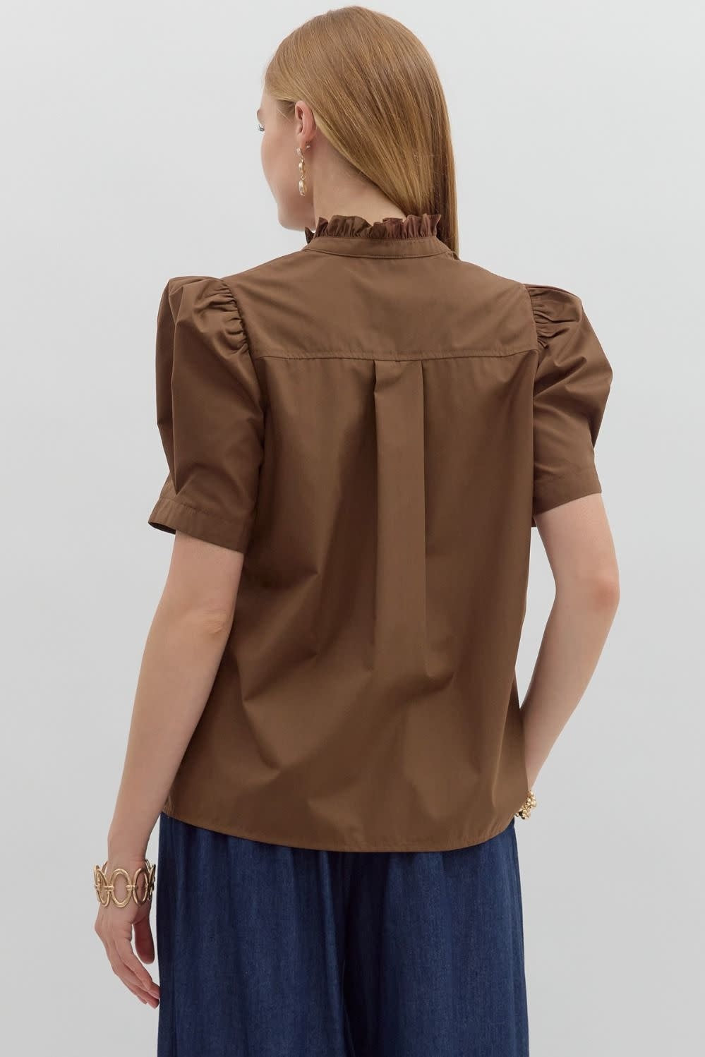 Ella Solid Puff Shoulder Short Sleeve Top