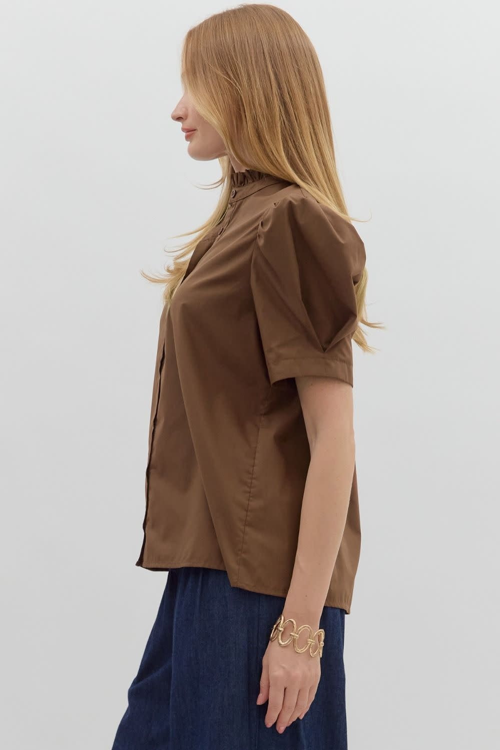 Ella Solid Puff Shoulder Short Sleeve Top