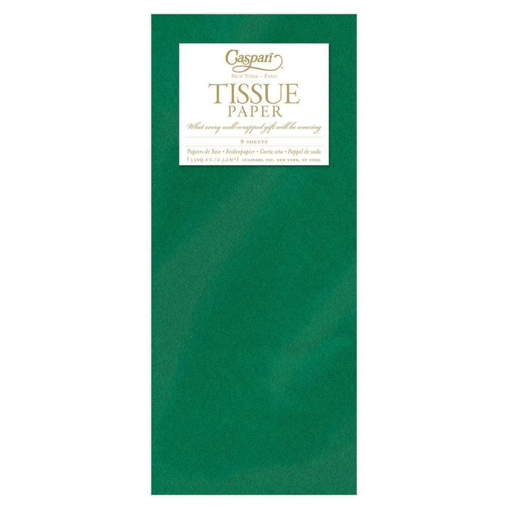Pack of eight green solid tissue paper sheets measuring 20 by 30 inches.