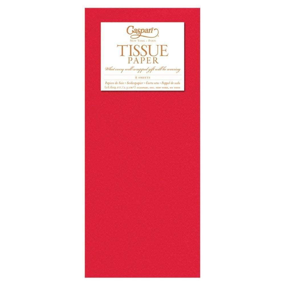Red solid tissue paper sheet measuring 20 by 30 inches with eight sheets per pack.