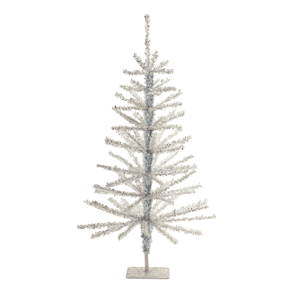 Indoor artificial tinsel tree with metal frame in silver finish