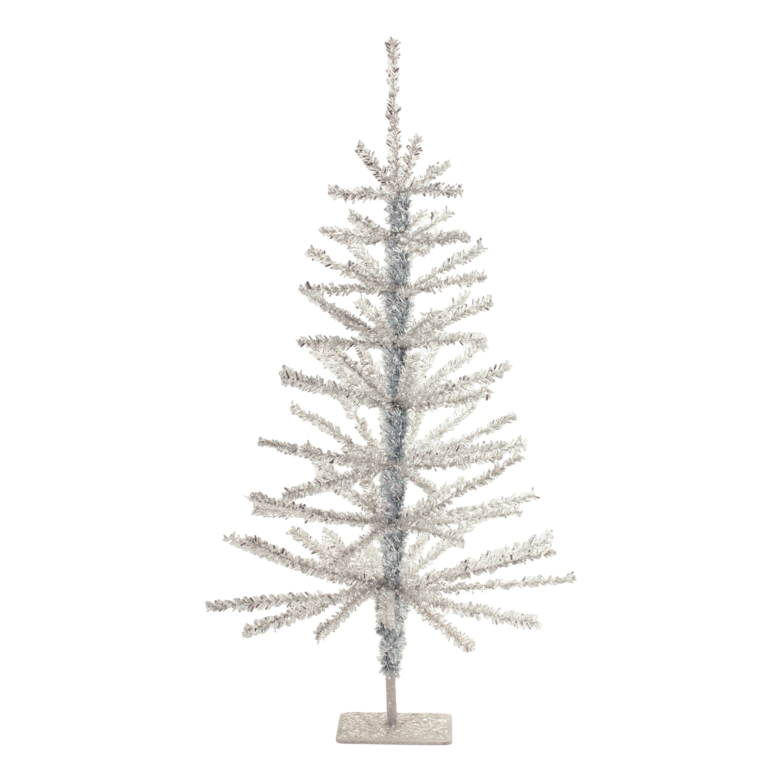 Indoor artificial tinsel tree with metal frame in silver finish