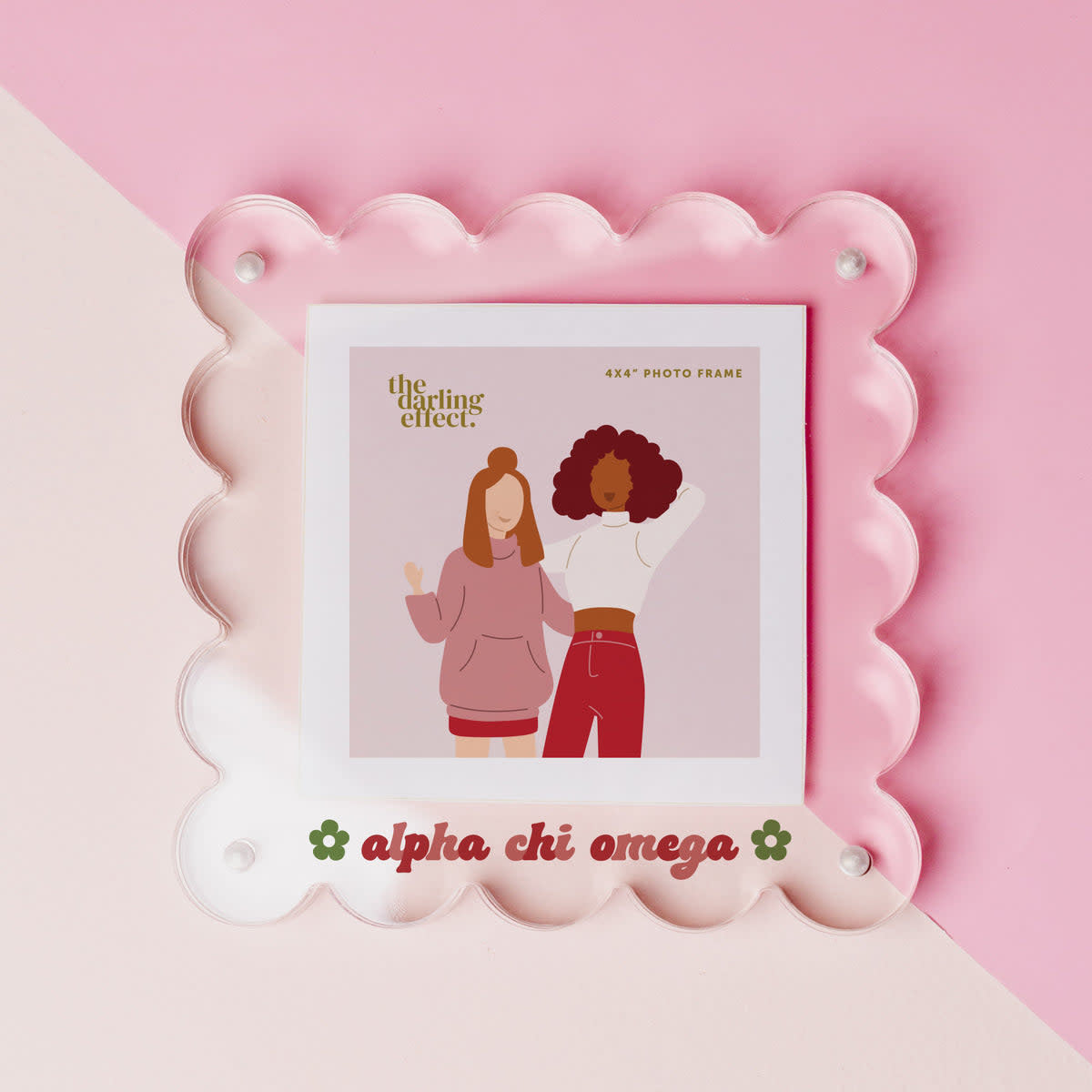 Clear acrylic square picture frame with sorority Greek letter cutout.