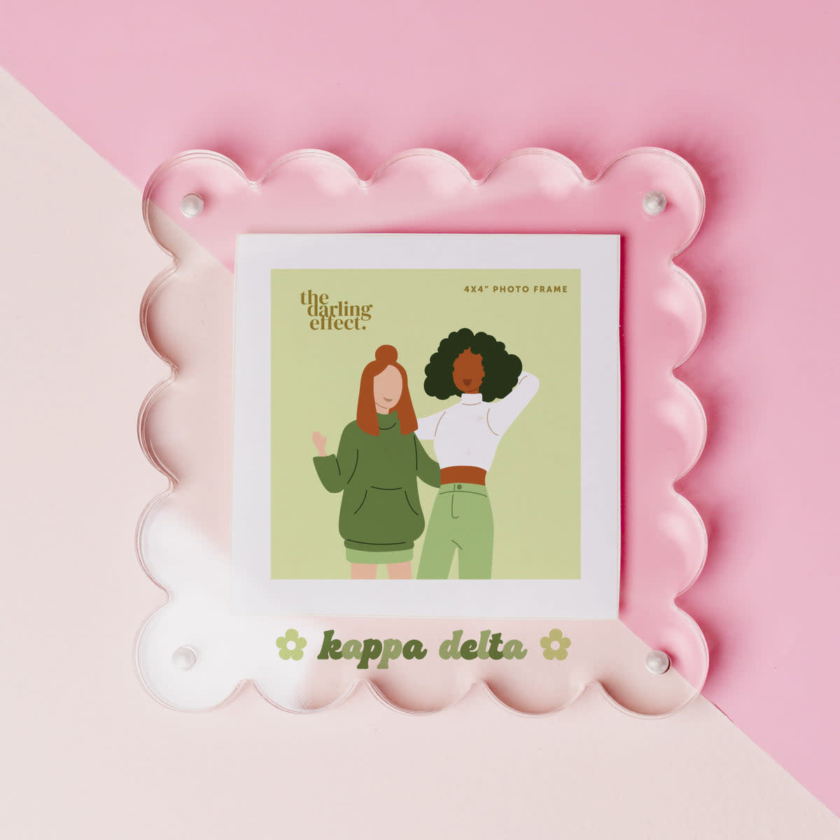 Clear acrylic square frame with Kappa Delta sorority logo.