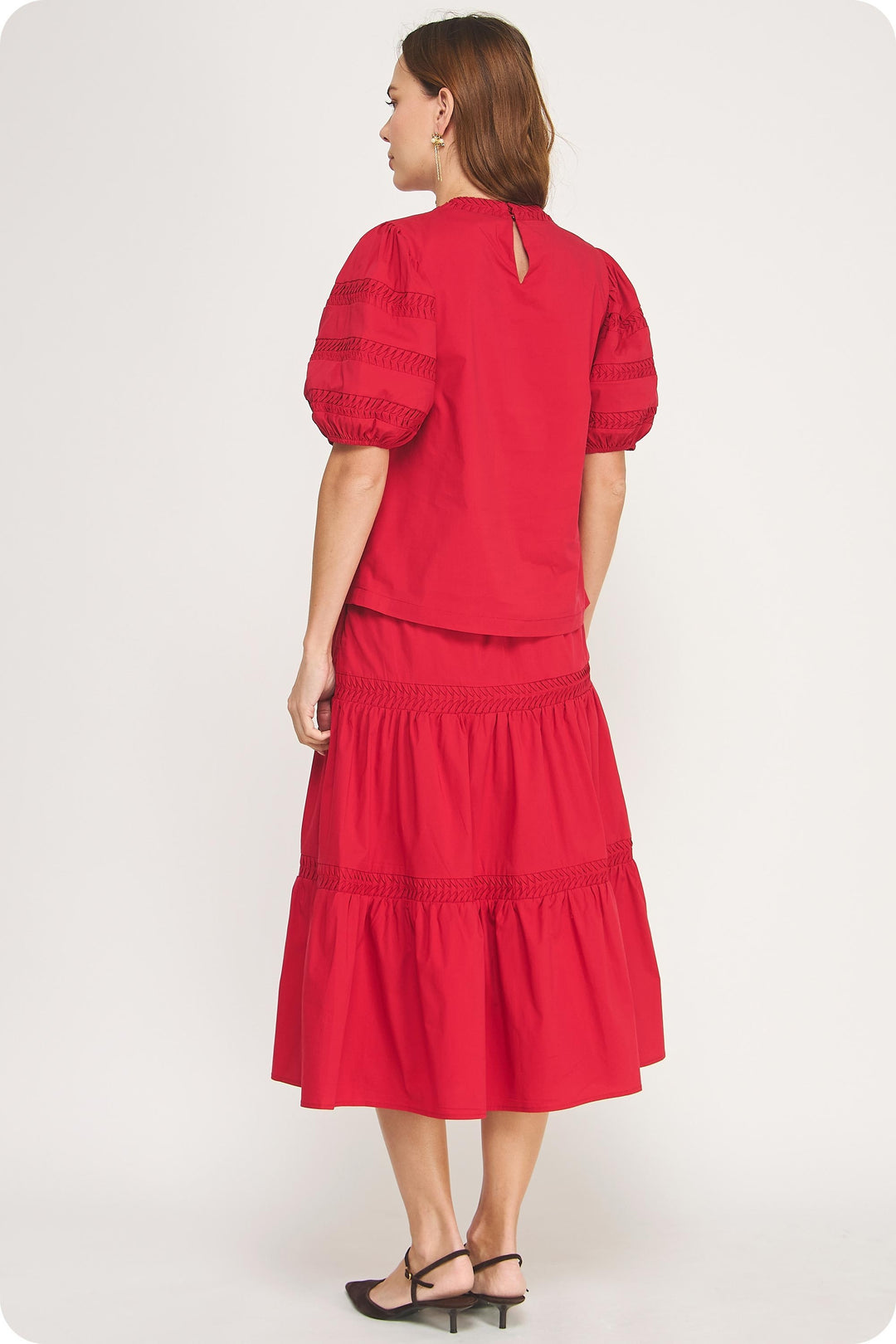 Madeline Reverse Pintuck Tiered Midi Skirt