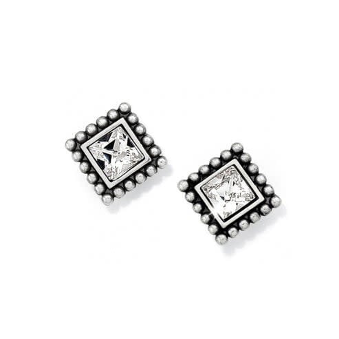 Silver plated square mini post earrings with fine quality crystal drop