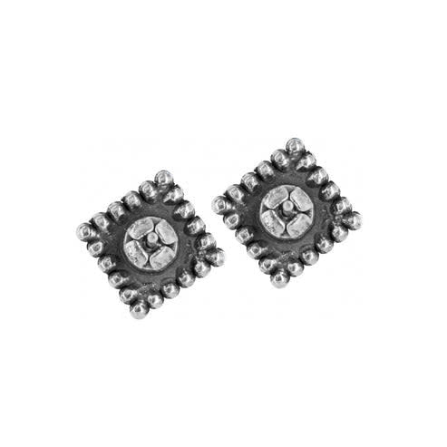 Silver plated mini post earrings with a square crystal drop