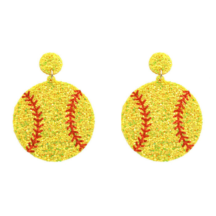 Sparkly softball earring with a round metallic finish