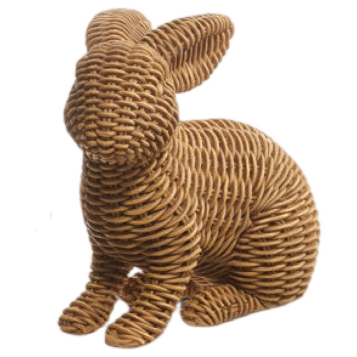 Brown resin rabbit figurine with a basketweave texture pattern.
