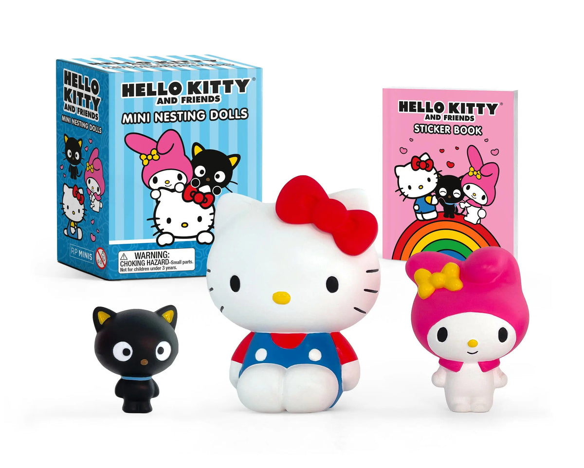 Hello Kitty and Friends Mini Nesting Dolls set with Chococat, My Melody, and a sticker book.