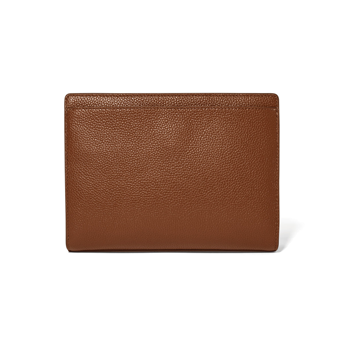 Back view of a brown pebbled leather organizer bag with a horizontal exterior pocket.