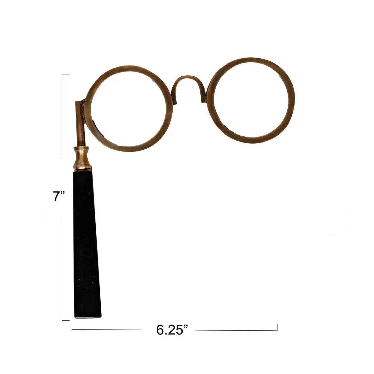 Antique-style magnifying spectacles with a circular lens on a decorative frame.