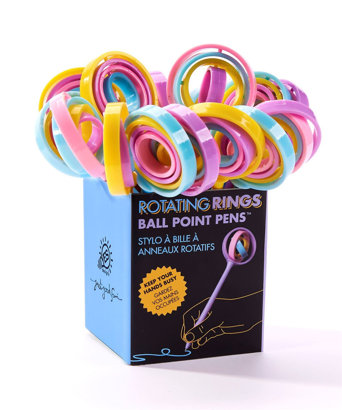 Black ABS pen with colorful rotating rings on the barrel.