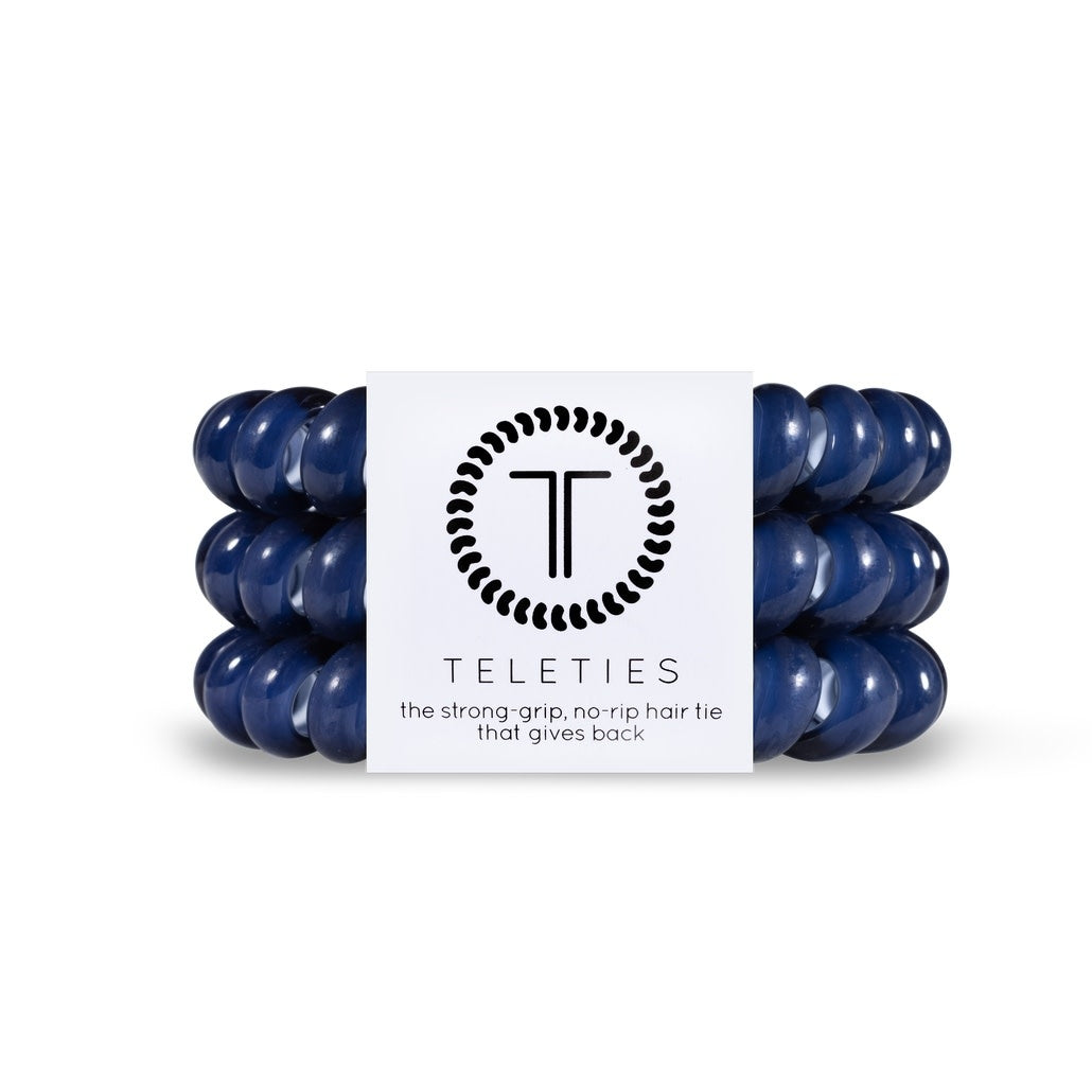 Nantucket navy spiral hair coil large tie with strong grip bracelet style