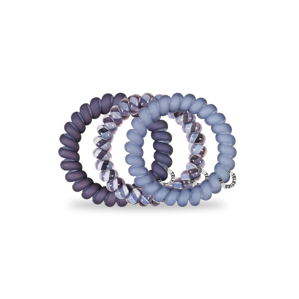 Three large black spiral hair coils with a twisted texture designed as strong-grip elastic ties.