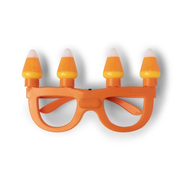 Jumbo Halloween glasses with four bright LED bulbs in black frames featuring three flash modes.