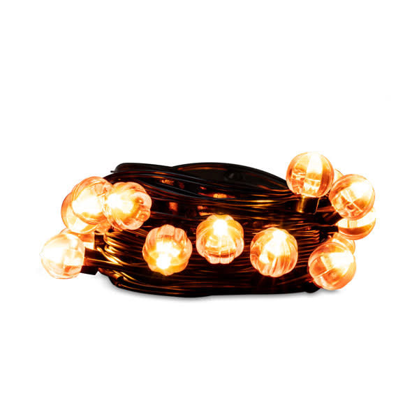 String of nine-foot LED pumpkin lights with bright bulbs on a flexible wire