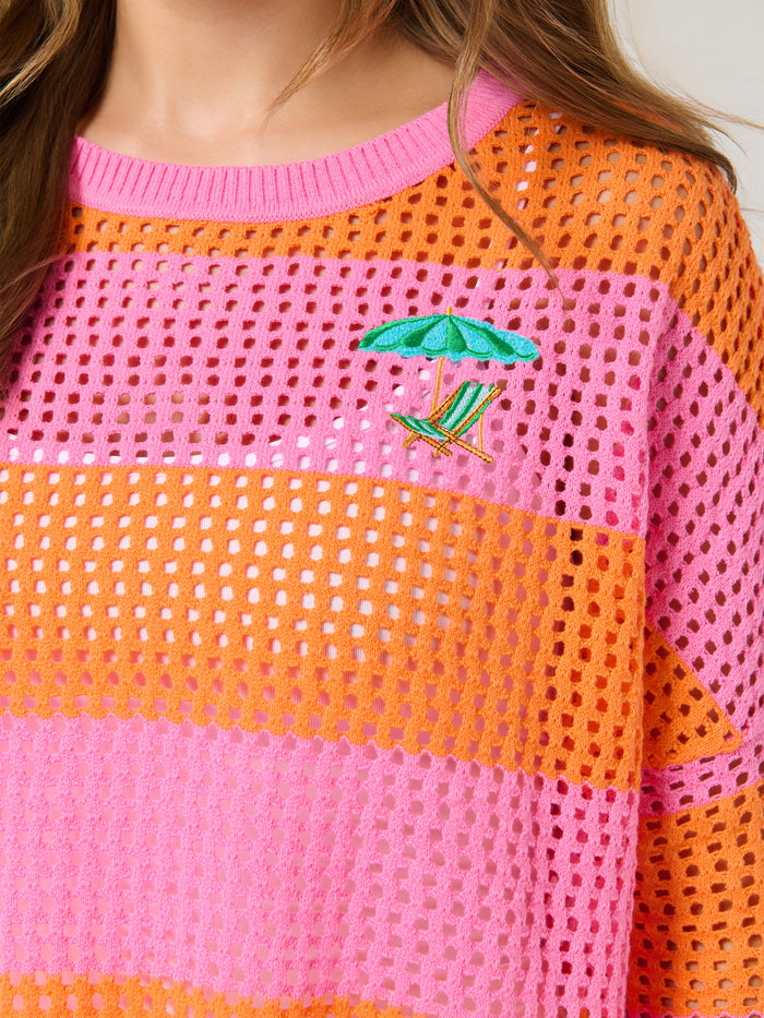 Kathy Umbrella Striped Mesh Sweater