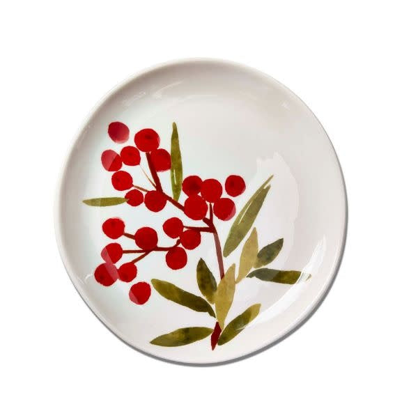 Red multi winter sprig earthenware dinner plate with festive pattern