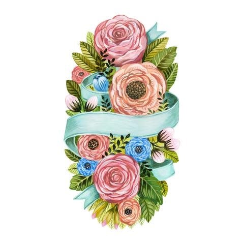 Spring floral topiary table accent with pastel green foliage and pink flower pattern.