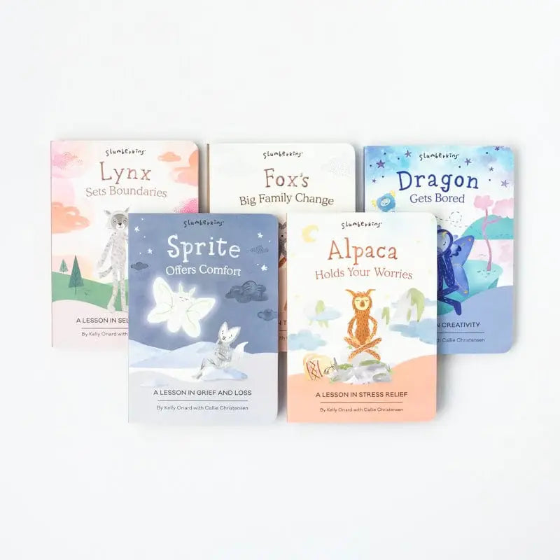 White plush book titled Sprite Offers Comfort featuring a soft sprite character on the cover.