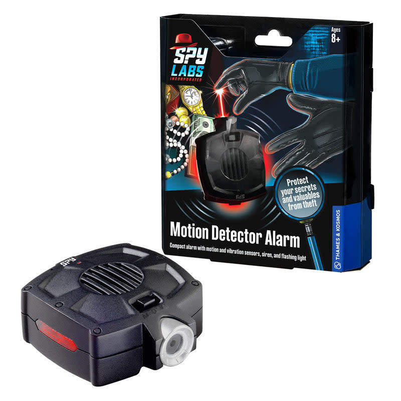 Compact black motion detector alarm with vibration sensor mode.