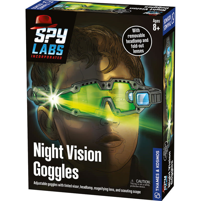 Black plastic night vision goggles with fold-out magnifying lens and scouting scope.