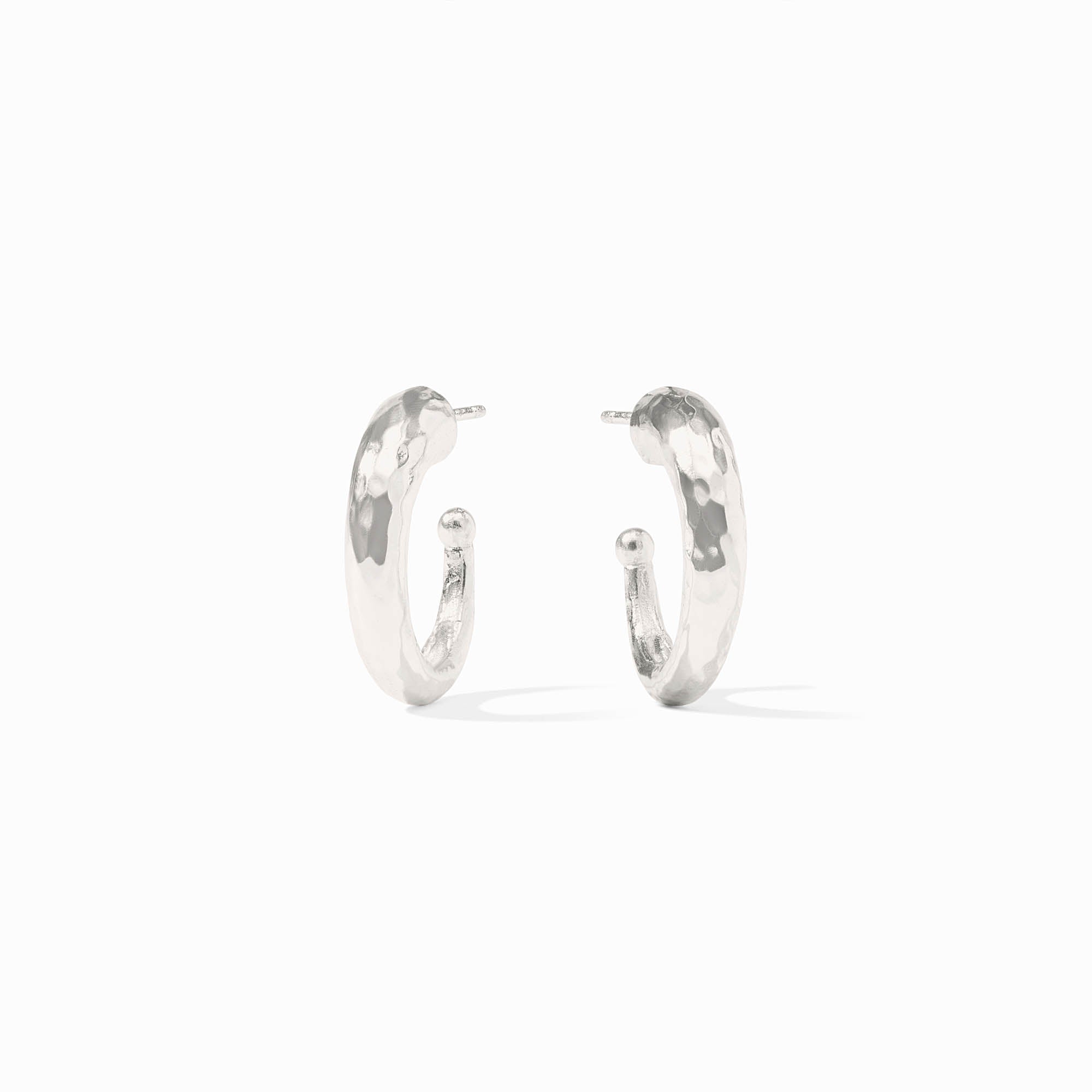 Large hammered silver hoop earring with pure silver plated back