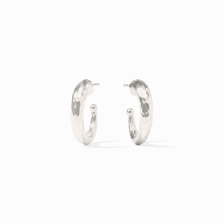Large hammered silver hoop earring with pure silver plated back