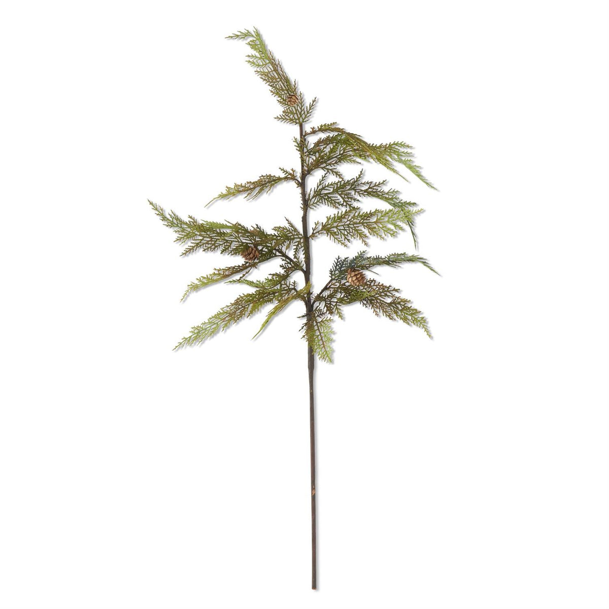 37-inch artificial cypress pine stem with green needles and small brown pinecones.
