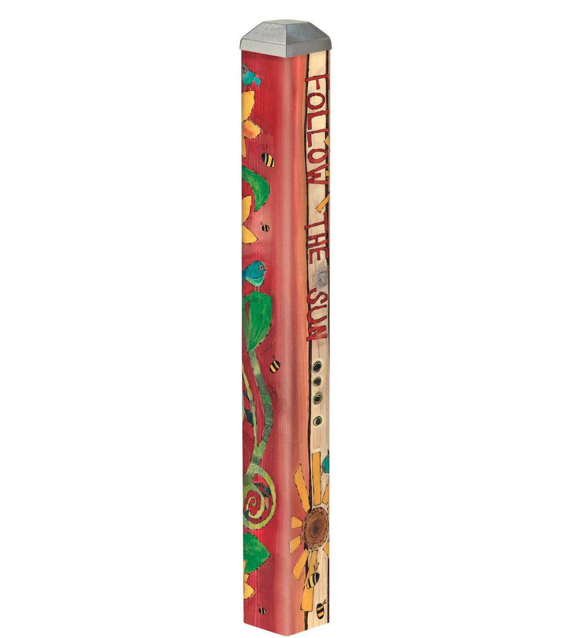 Mini art pole with a square 16-inch tall body in natural wood finish.