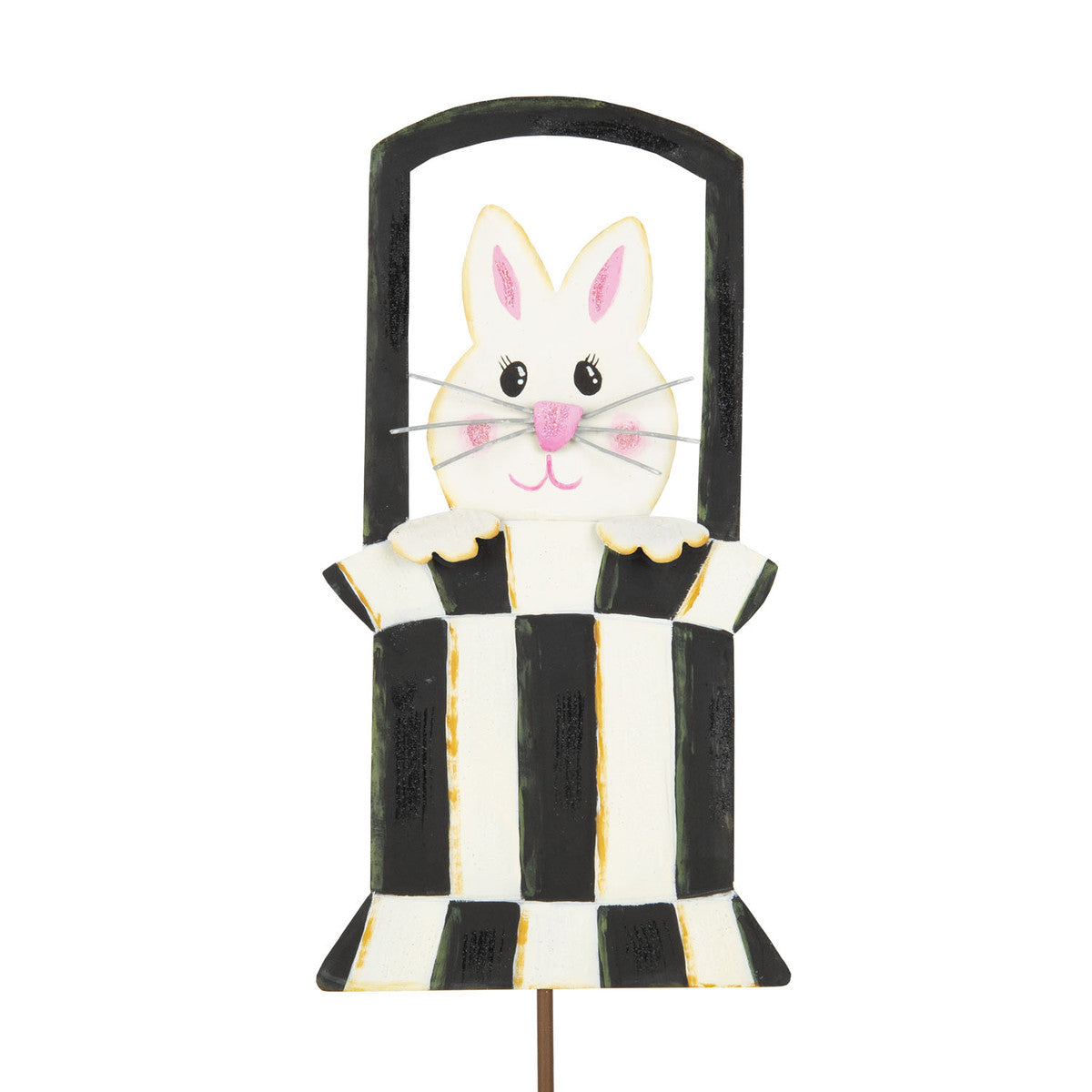 Elegant Rabbit Basket in natural woven wicker with a curved handle.