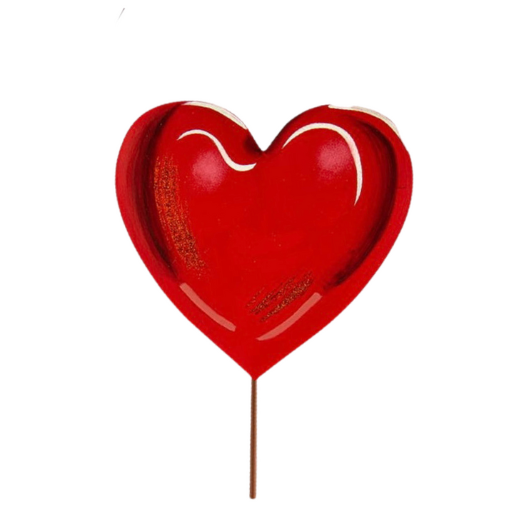 Metal stake decoration in pink cherry heart shape with white accents