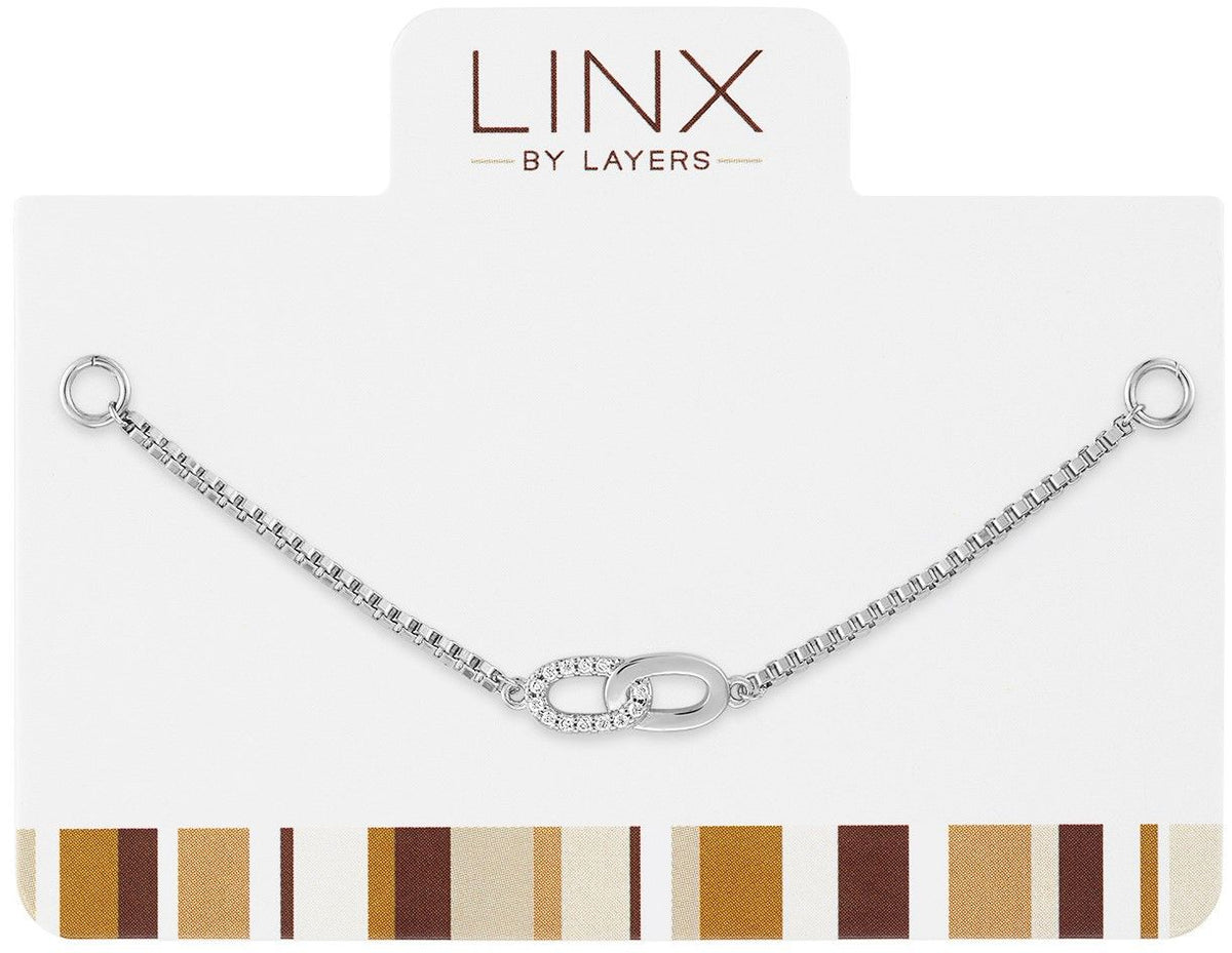 Silver LINX add-on chain featuring two interlocking oval links, one pavé-set with clear crystals.
