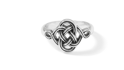 Interlok Knot Ring in silver metal with a twisted knot band design.