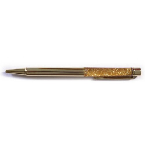 Metal pen with liquid glitter ink in a sleek cylindrical body.