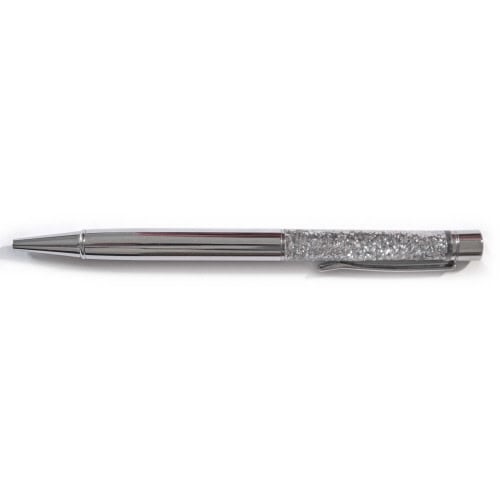 Metal pen with liquid glitter ink in a sleek cylindrical body.