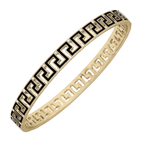 Burnt black enamel bangle with Greek key pattern