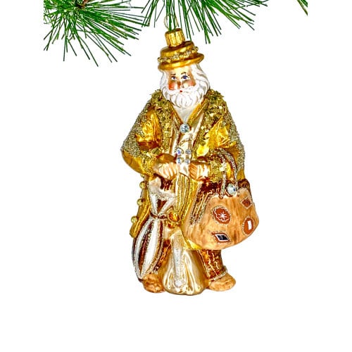 6-inch Old English Santa ornament with red suit, white beard, black hat, and gold trim.