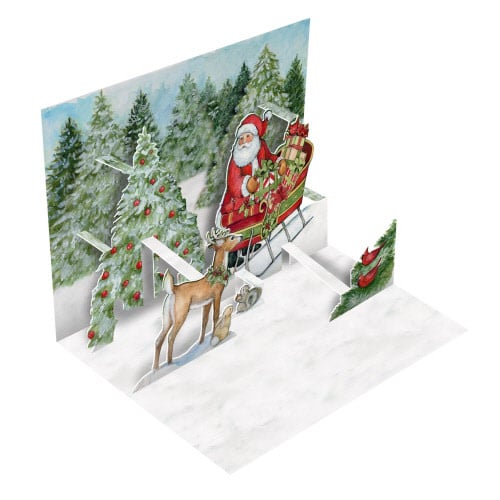 Packaging for Pop-Up Christmas Cards featuring traditional holiday artwork with a three-dimensional pop-up interior design.