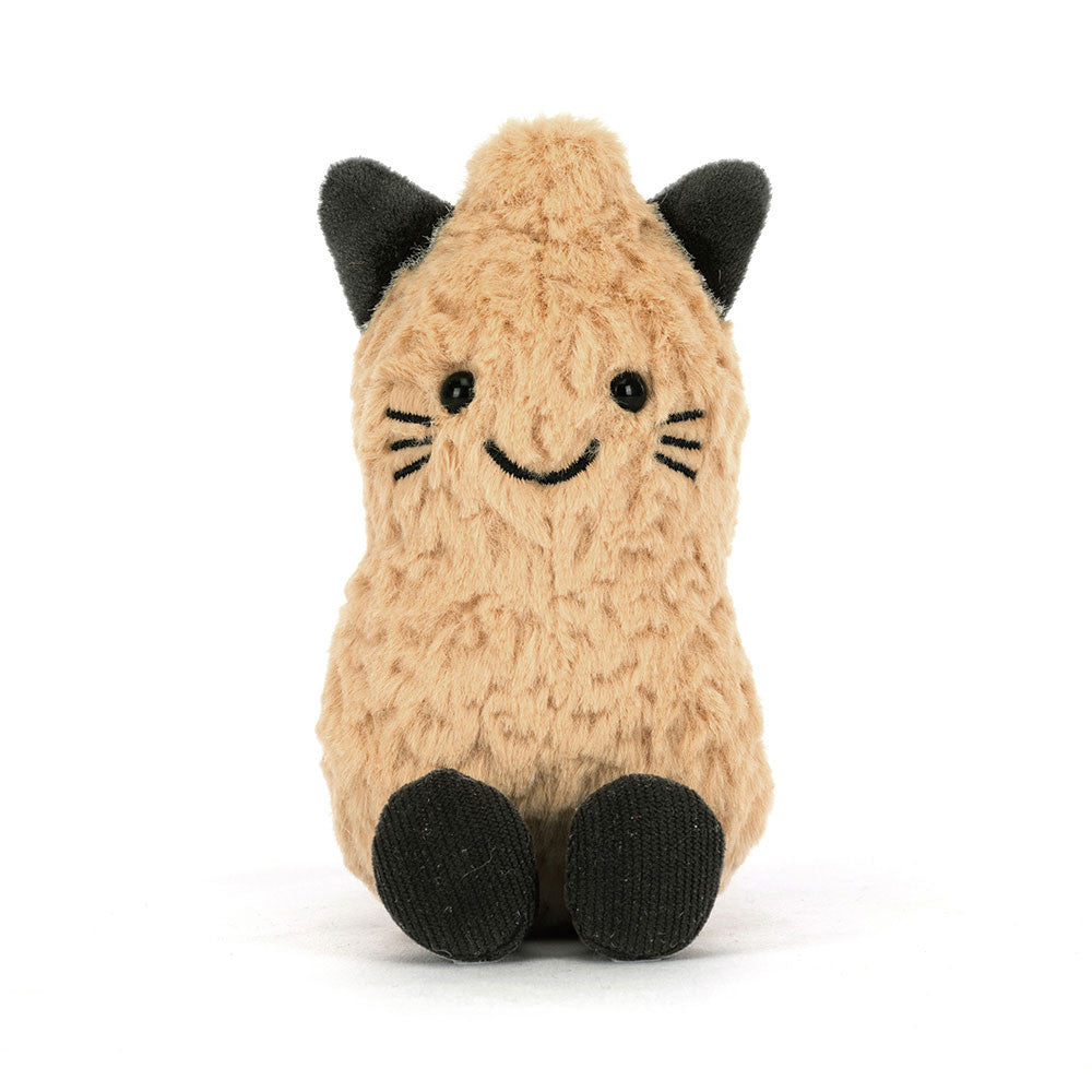Amuseables Peanut plush toy wearing a black cat ear headband and featuring black whiskers.