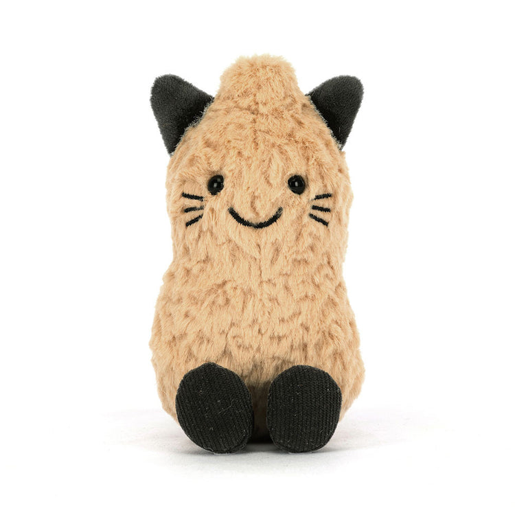 Amuseables Peanut plush toy wearing a black cat ear headband and featuring black whiskers.