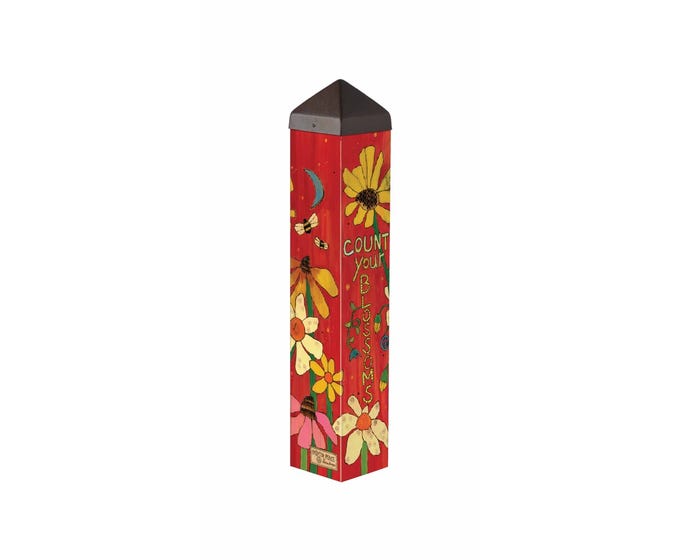 A square art pole measuring 20 inches with a four-inch by four-inch cross-section.