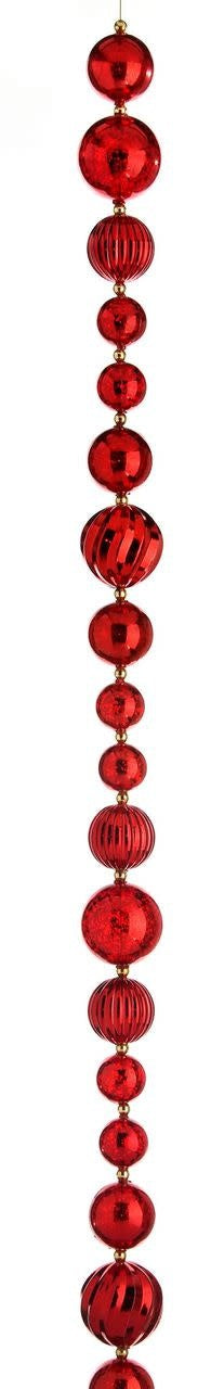 60-inch mercury glass ball ornament garland with silver reflective finish