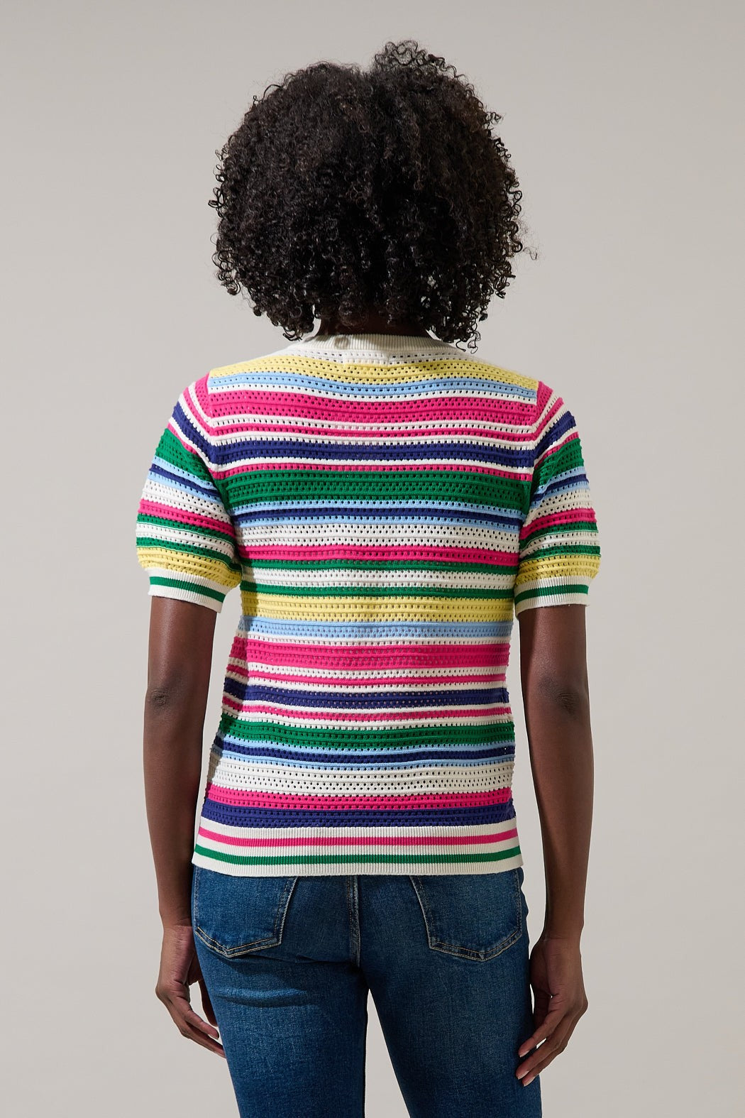 Linzia Stripe Crochet Sweater Top