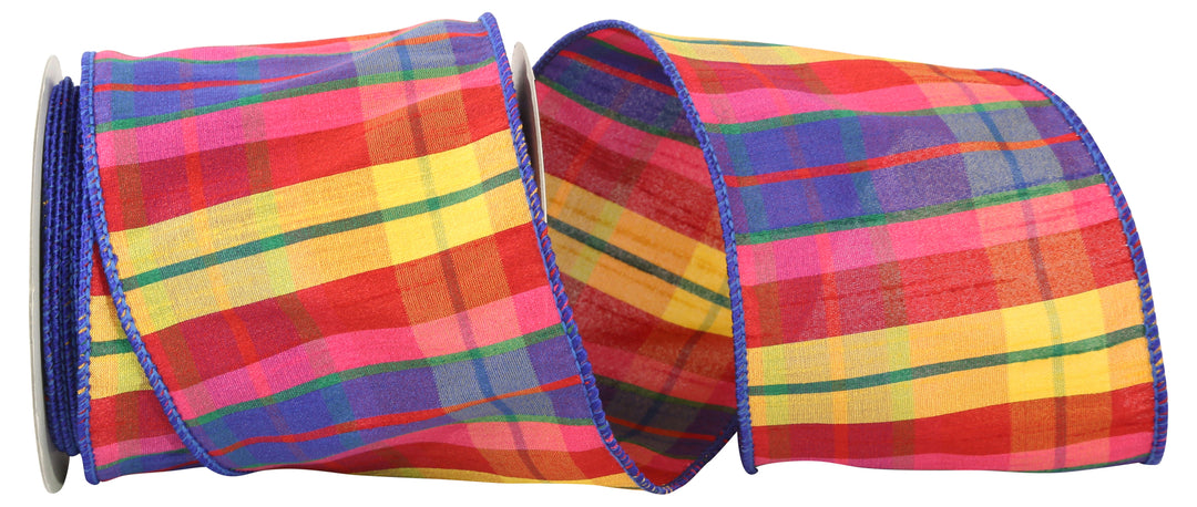Ribbon - Charisma Plaid Dupioni Wired Edge, Multi, 4 Inch, 10 Yards