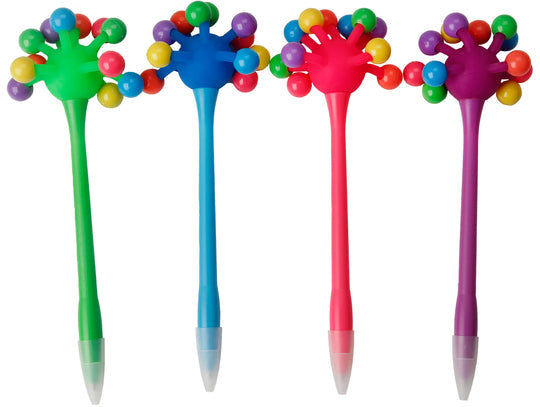 Wiggly Jiggly light-up pen with a translucent blue barrel featuring wavy patterns and an illuminated tip.