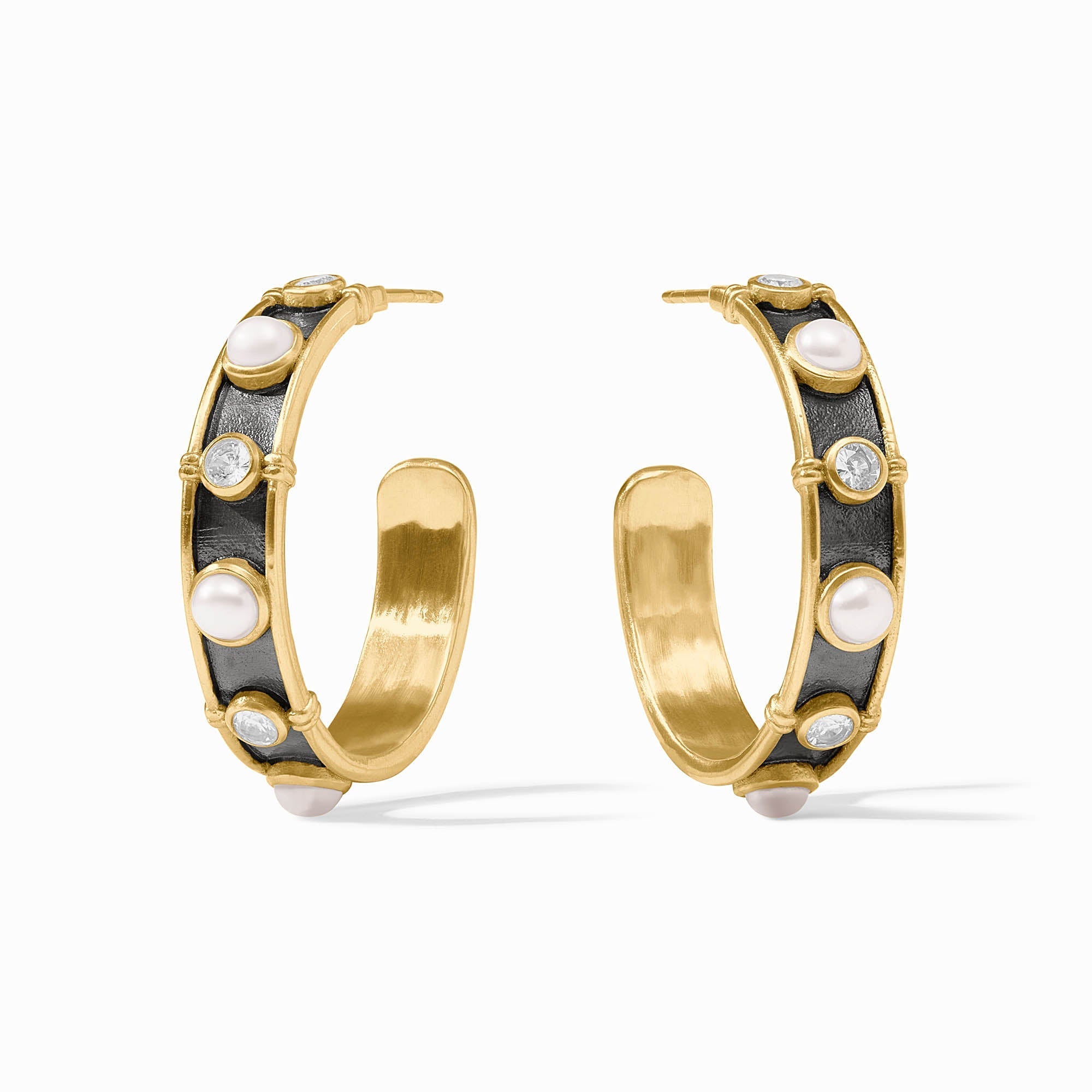 Tribeca hoop earring with shell pearl center in gold plate finish