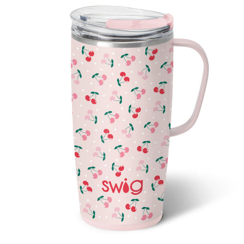 Silver stainless steel travel mug with a black silicone base and removable lid slider.