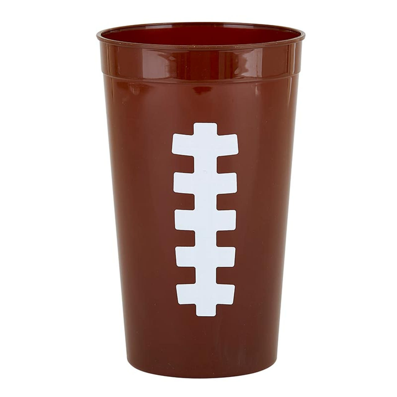 Acrylic stadium-sized football cup with a white handle.